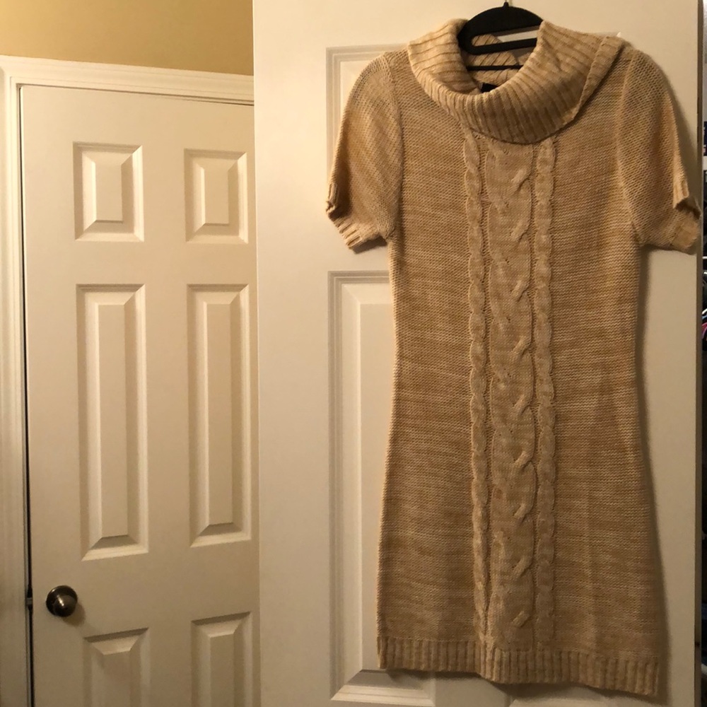 Mine tan short sleeved cowl neck sweater dress